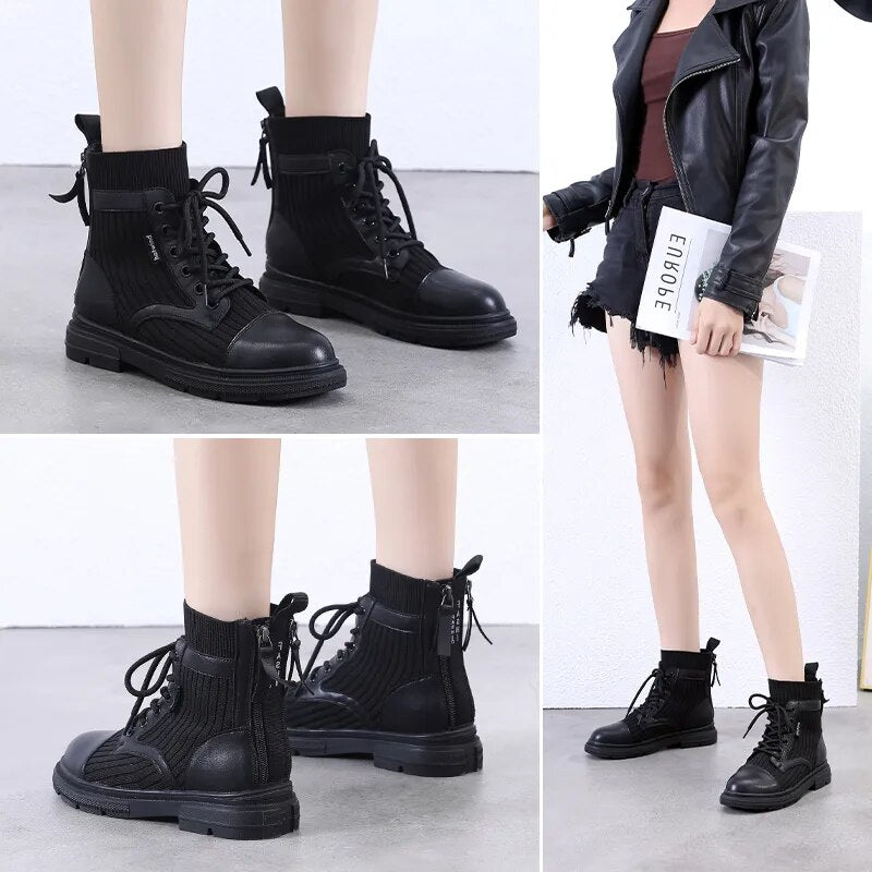 New Fashion Autumn Winter Leather Snow Boots Women Motorcycle Shoes Warm Vintage Classic Female Military Female Booties