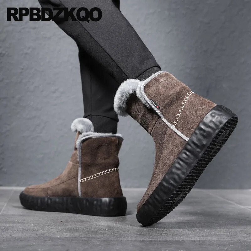 Men 2022 Designer Winter Slip On Australian Sheepskin Shoes Snow High Quality Short Suede Ankle Luxury Real Leather Fur Boots