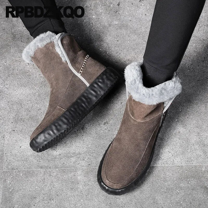 Men 2022 Designer Winter Slip On Australian Sheepskin Shoes Snow High Quality Short Suede Ankle Luxury Real Leather Fur Boots