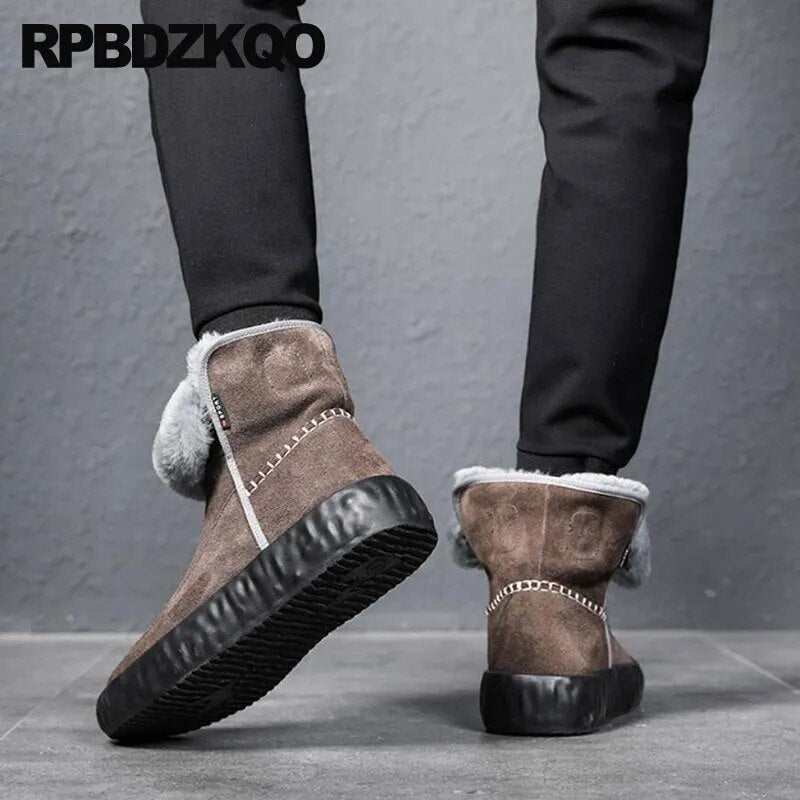 Men 2022 Designer Winter Slip On Australian Sheepskin Shoes Snow High Quality Short Suede Ankle Luxury Real Leather Fur Boots